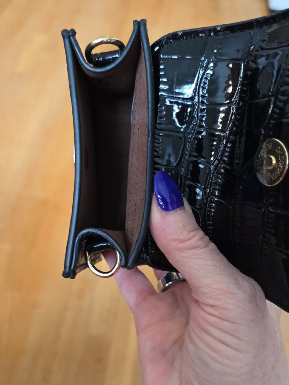NWOT Black Croc-Embossed Patent Top-Handle Mini Bag - Picture 4 of 8